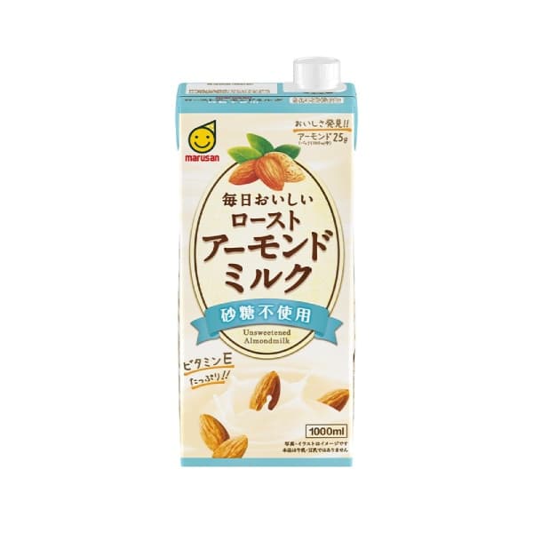 Front view of product: Marusan Everyday Delicious Roasted Almond Milk, Unsweetened