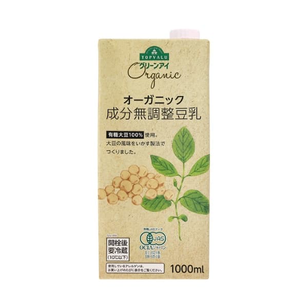 Front view of product: TOPVALU Organic Unadjusted Ingredient Soymilk